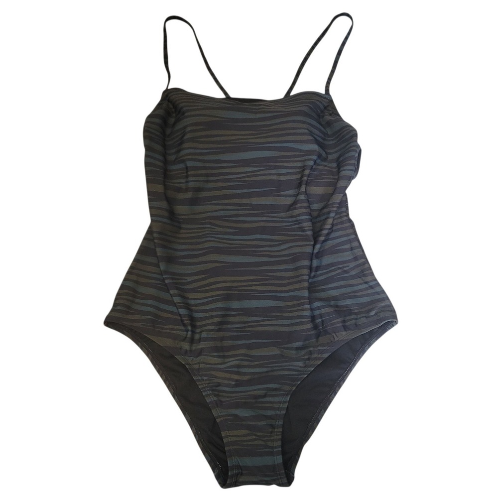 Kona Sol Womens XL Medium Coverage One Piece Swimsuit Grey Green Zebra Print NWT
